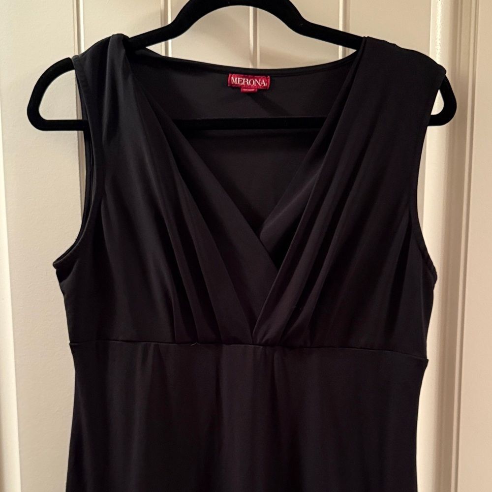 Merona Black V-Neck Midi Dress Size L | Day to Evening | EUC